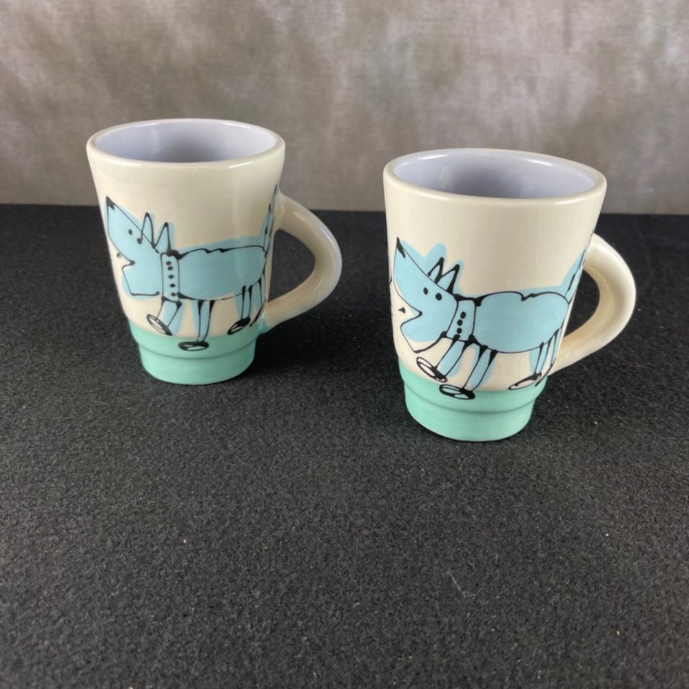 Coffee Mugs Tall Multi-Color Porcelain With "Barking Dogs". Set of 2 Cute! New